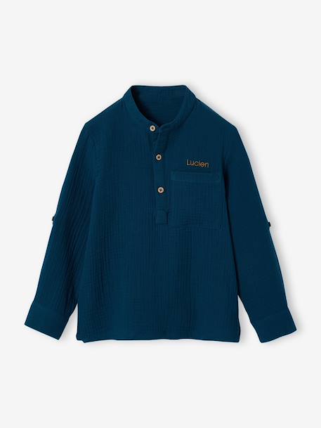 Chemise en gaze de coton personnalisable garçon manches retroussables Bleu moyen+bleu pétrole+écru+vert+vert d'eau 15 - vertbaudet enfant 