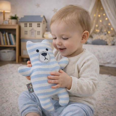 Peluche doudou ourson en coton tricoté Bleu 2 - vertbaudet enfant 