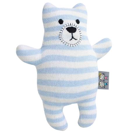 Peluche doudou ourson en coton tricoté Bleu 1 - vertbaudet enfant 
