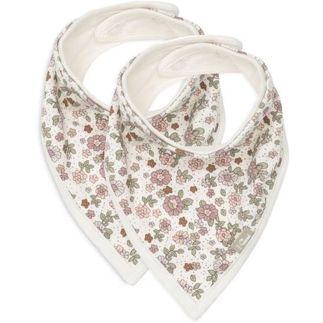 Lots de 2 bavoirs bandana en coton Blanc, marron clair+Multicolore fleuri 7 - vertbaudet enfant 