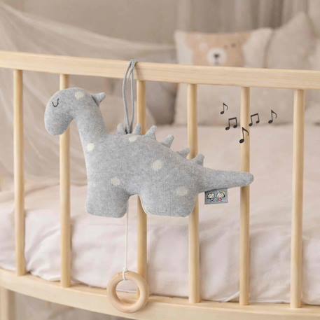 Peluche musicale en tricot de coton dino Dino gris 2 - vertbaudet enfant 