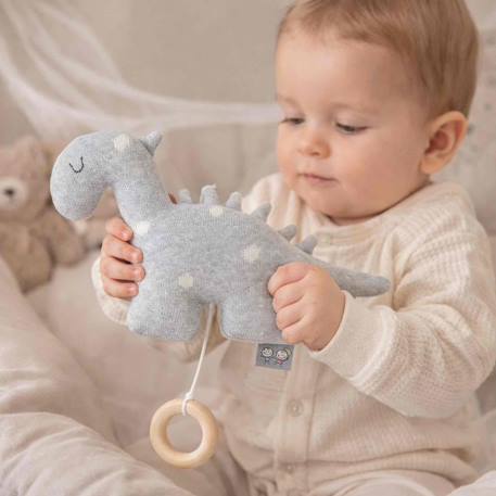 Peluche musicale en tricot de coton dino Dino gris 3 - vertbaudet enfant 