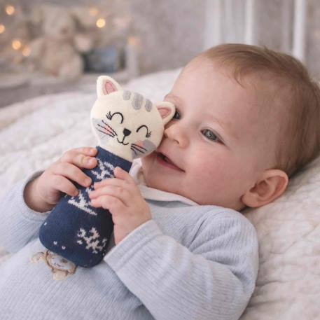 Hochet tricoté en coton bio Bleu 2 - vertbaudet enfant 