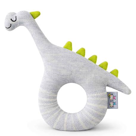 Hochet tricoté en coton bio Beige, chien+Beige, singe+Bleu, ourson+Gris, dino+Multicolore, lapin+Multicolore, toucan+Rose 17 - vertbaudet enfant 