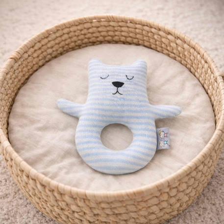 Hochet tricoté en coton bio Beige, chien+Beige, singe+Bleu, ourson+Gris, dino+Multicolore, lapin+Multicolore, toucan+Rose 13 - vertbaudet enfant 