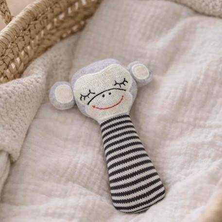 Hochet tricoté en coton bio Beige, chien+Beige, singe+Bleu, ourson+Gris, dino+Multicolore, lapin+Multicolore, toucan+Rose 9 - vertbaudet enfant 