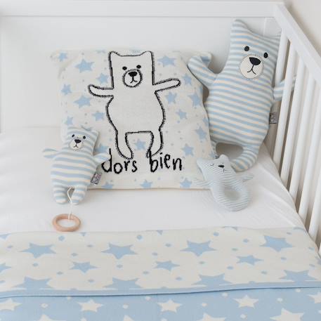 Hochet tricoté en coton bio Beige, chien+Beige, singe+Bleu, ourson+Gris, dino+Multicolore, lapin+Multicolore, toucan+Rose 14 - vertbaudet enfant 