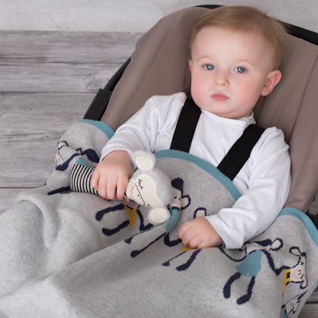 Hochet tricoté en coton bio Beige, chien+Beige, singe+Bleu, ourson+Gris, dino+Multicolore, lapin+Multicolore, toucan+Rose 10 - vertbaudet enfant 