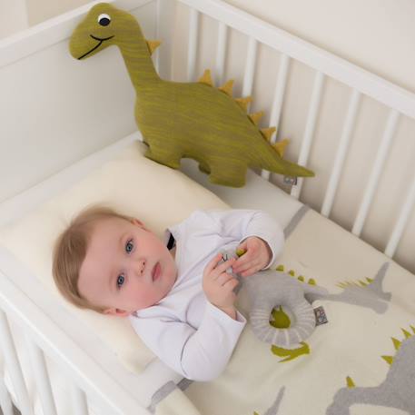 Hochet tricoté en coton bio Beige, chien+Beige, singe+Bleu, ourson+Gris, dino+Multicolore, lapin+Multicolore, toucan+Rose 20 - vertbaudet enfant 