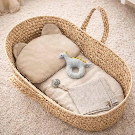 Hochet tricoté en coton bio Beige, chien+Beige, singe+Bleu, ourson+Gris, dino+Multicolore, lapin+Multicolore, toucan+Rose 21 - vertbaudet enfant 