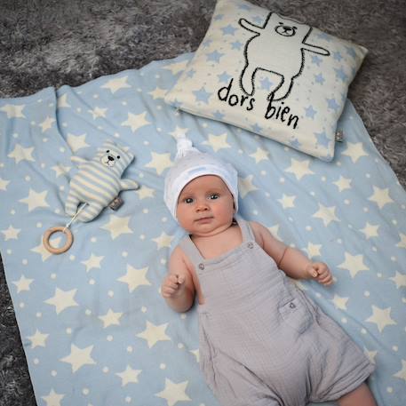 Hochet tricoté en coton bio Beige, chien+Beige, singe+Bleu, ourson+Gris, dino+Multicolore, lapin+Multicolore, toucan+Rose 16 - vertbaudet enfant 