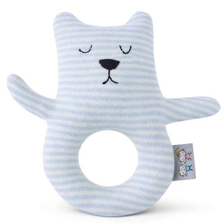 Hochet tricoté en coton bio Beige, chien+Beige, singe+Bleu, ourson+Gris, dino+Multicolore, lapin+Multicolore, toucan+Rose 11 - vertbaudet enfant 