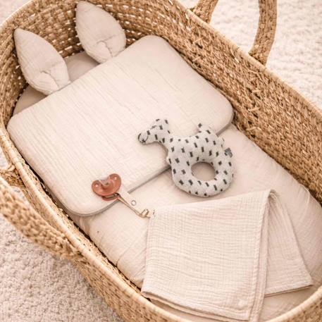 Hochet tricoté en coton bio Beige, chien+Beige, singe+Bleu, ourson+Gris, dino+Multicolore, lapin+Multicolore, toucan+Rose 4 - vertbaudet enfant 