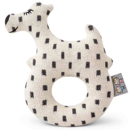 Hochet tricoté en coton bio Beige, chien+Beige, singe+Bleu, ourson+Gris, dino+Multicolore, lapin+Multicolore, toucan+Rose 1 - vertbaudet enfant 