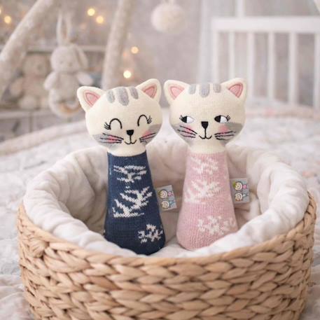 Hochet tricoté en coton bio Bleu 3 - vertbaudet enfant 