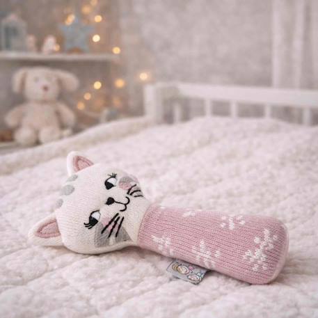 Hochet tricoté en coton bio Beige, chien+Beige, singe+Bleu, ourson+Gris, dino+Multicolore, lapin+Multicolore, toucan+Rose 34 - vertbaudet enfant 