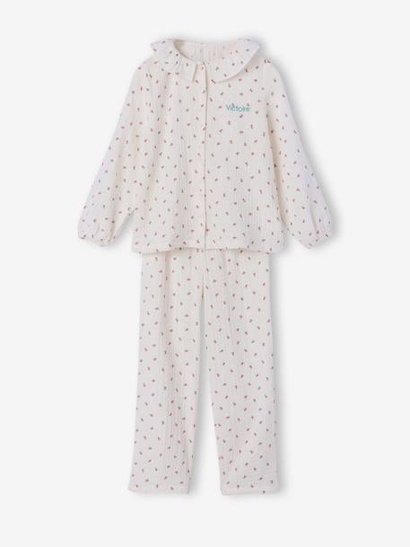 Pyjama fille gaze de coton fleurs écru 4 - vertbaudet enfant 