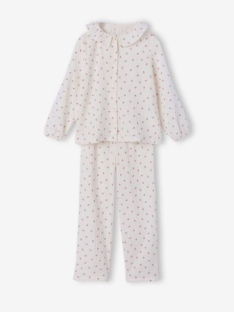 Pyjama fille gaze de coton fleurs écru 1 - vertbaudet enfant 