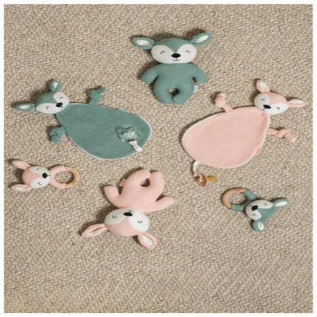 Doudou attache sucette biche Blanc, marron+Marron savanne+Rose, blanc, noir+Vert tendre+Vert, blanc, noir 20 - vertbaudet enfant 