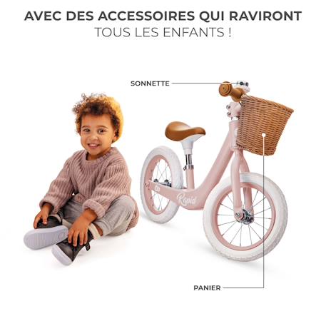 Draisienne Kinderkraft RAPID 2 x BIZUU avec Cadre en Magnésium Léger, Roues Increvables, Selle Réglable et Panier Beige+Bleu+Noir+Rosa+Vert 22 - vertbaudet enfant 