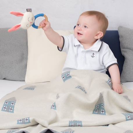Hochet tricoté en coton bio Beige, chien+Beige, singe+Bleu, ourson+Gris, dino+Multicolore, lapin+Multicolore, toucan+Rose 25 - vertbaudet enfant 