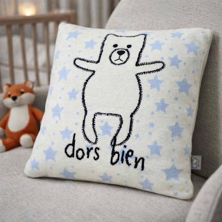 Taie de coussin en coton biologique Bleu, chaton+Écru, ourson+Gris, dino+Gris, renard+Gris, singe+Gris, toucan+Noir, chien+Rose, chat 8 - vertbaudet enfant 