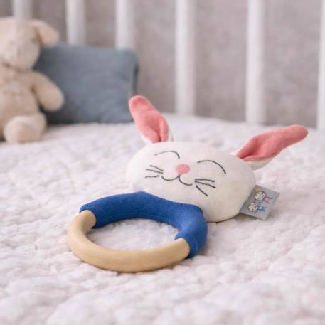Hochet tricoté en coton bio Beige, chien+Beige, singe+Bleu, ourson+Gris, dino+Multicolore, lapin+Multicolore, toucan+Rose 26 - vertbaudet enfant 