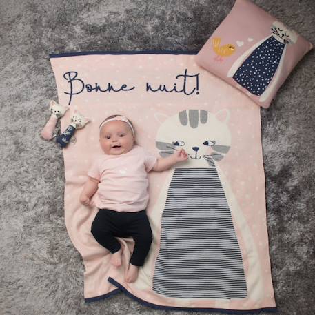 Taie de coussin en coton biologique Bleu, chaton+Écru, ourson+Gris, dino+Gris, renard+Gris, singe+Gris, toucan+Noir, chien+Rose, chat 42 - vertbaudet enfant 
