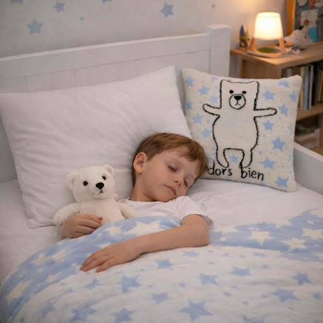 Taie de coussin en coton biologique Bleu, chaton+Écru, ourson+Gris, dino+Gris, renard+Gris, singe+Gris, toucan+Noir, chien+Rose, chat 9 - vertbaudet enfant 