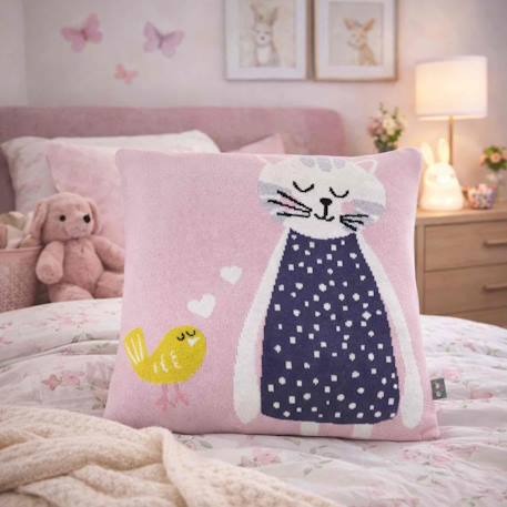 Taie de coussin en coton biologique Bleu, chaton+Écru, ourson+Gris, dino+Gris, renard+Gris, singe+Gris, toucan+Noir, chien+Rose, chat 38 - vertbaudet enfant 