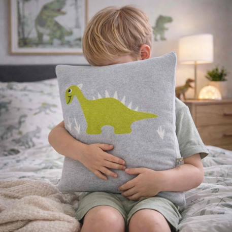 Taie de coussin en coton biologique Bleu, chaton+Écru, ourson+Gris, dino+Gris, renard+Gris, singe+Gris, toucan+Noir, chien+Rose, chat 14 - vertbaudet enfant 