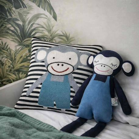 Grande peluche singe en coton tricoté Bleu 4 - vertbaudet enfant 