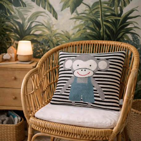 Taie de coussin en coton biologique Bleu, chaton+Écru, ourson+Gris, dino+Gris, renard+Gris, singe+Gris, toucan+Noir, chien+Rose, chat 23 - vertbaudet enfant 