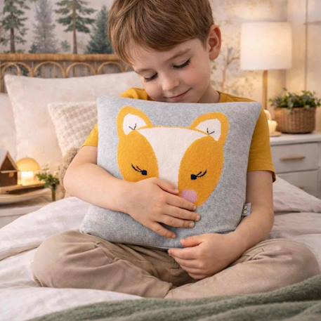 Taie de coussin en coton biologique Bleu, chaton+Écru, ourson+Gris, dino+Gris, renard+Gris, singe+Gris, toucan+Noir, chien+Rose, chat 19 - vertbaudet enfant 