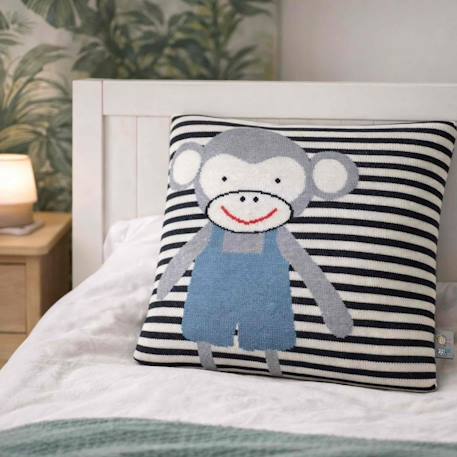 Taie de coussin en coton biologique Bleu, chaton+Écru, ourson+Gris, dino+Gris, renard+Gris, singe+Gris, toucan+Noir, chien+Rose, chat 24 - vertbaudet enfant 