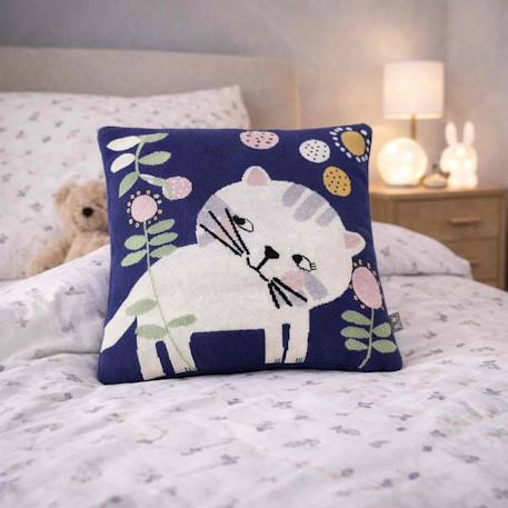 Taie de coussin en coton biologique Bleu, chaton+Écru, ourson+Gris, dino+Gris, renard+Gris, singe+Gris, toucan+Noir, chien+Rose, chat 2 - vertbaudet enfant 