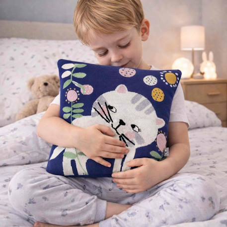 Taie de coussin en coton biologique Bleu, chaton+Écru, ourson+Gris, dino+Gris, renard+Gris, singe+Gris, toucan+Noir, chien+Rose, chat 3 - vertbaudet enfant 