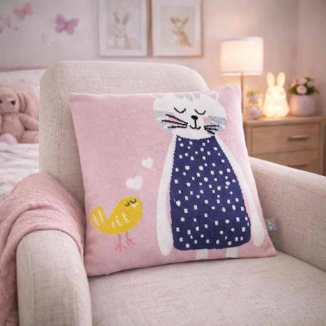 Taie de coussin en coton biologique Bleu, chaton+Écru, ourson+Gris, dino+Gris, renard+Gris, singe+Gris, toucan+Noir, chien+Rose, chat 40 - vertbaudet enfant 