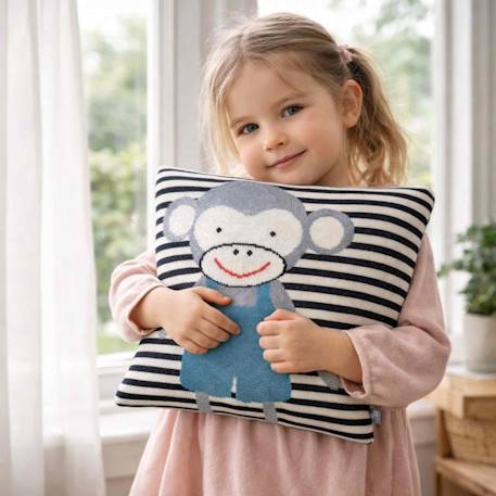 Taie de coussin en coton biologique Bleu, chaton+Écru, ourson+Gris, dino+Gris, renard+Gris, singe+Gris, toucan+Noir, chien+Rose, chat 25 - vertbaudet enfant 