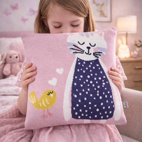 Taie de coussin en coton biologique Bleu, chaton+Écru, ourson+Gris, dino+Gris, renard+Gris, singe+Gris, toucan+Noir, chien+Rose, chat 39 - vertbaudet enfant 