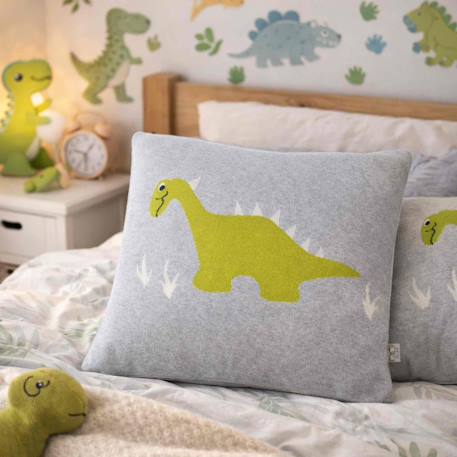 Taie de coussin en coton biologique Bleu, chaton+Écru, ourson+Gris, dino+Gris, renard+Gris, singe+Gris, toucan+Noir, chien+Rose, chat 16 - vertbaudet enfant 