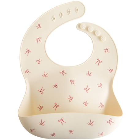Bavoir à poche en silicone bows Ecru, rose 1 - vertbaudet enfant 