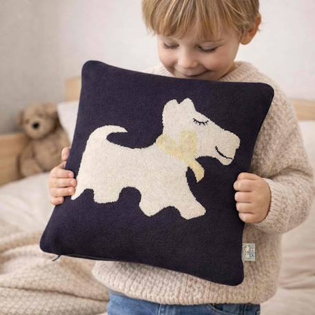 Taie de coussin en coton biologique Bleu, chaton+Écru, ourson+Gris, dino+Gris, renard+Gris, singe+Gris, toucan+Noir, chien+Rose, chat 33 - vertbaudet enfant 