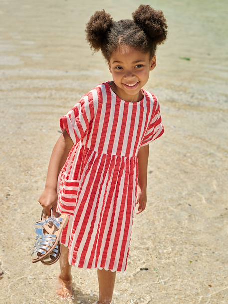 Robe fille en seersucker rayé rouge 6 - vertbaudet enfant 