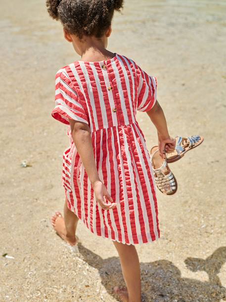 Robe fille en seersucker rayé rouge 7 - vertbaudet enfant 