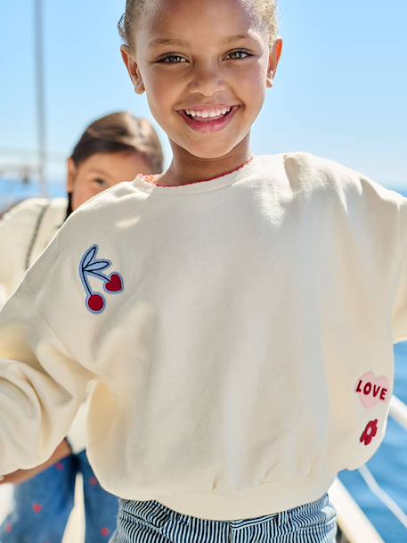 Sweat fille avec patchs écru 1 - vertbaudet enfant 
