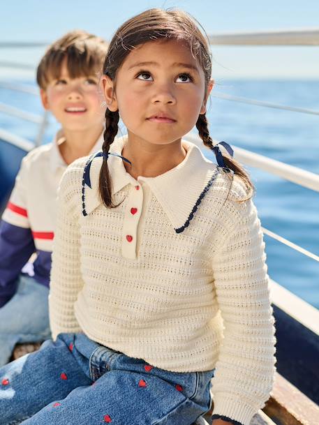 Pull fille en maille fantaisie écru 1 - vertbaudet enfant 