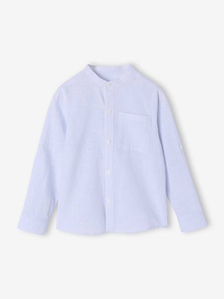 Chemise rayée col Mao garçon rayé bleu+rayé vert 3 - vertbaudet enfant 