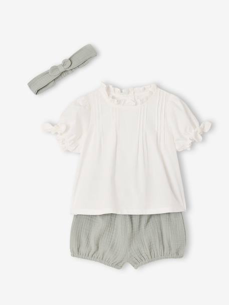 Ensemble 3 pièces bébé fille coton vert sauge 1 - vertbaudet enfant 