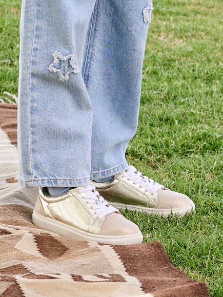 Baskets enfant fille en cuir à lacets beige imprimé+or 8 - vertbaudet enfant 